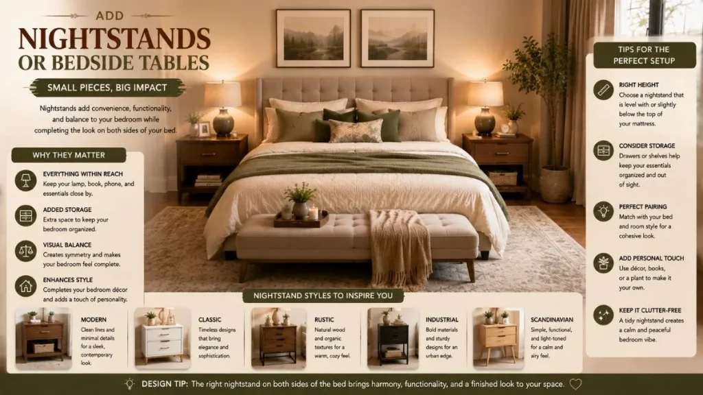 Add Nightstands or Bedside Tables